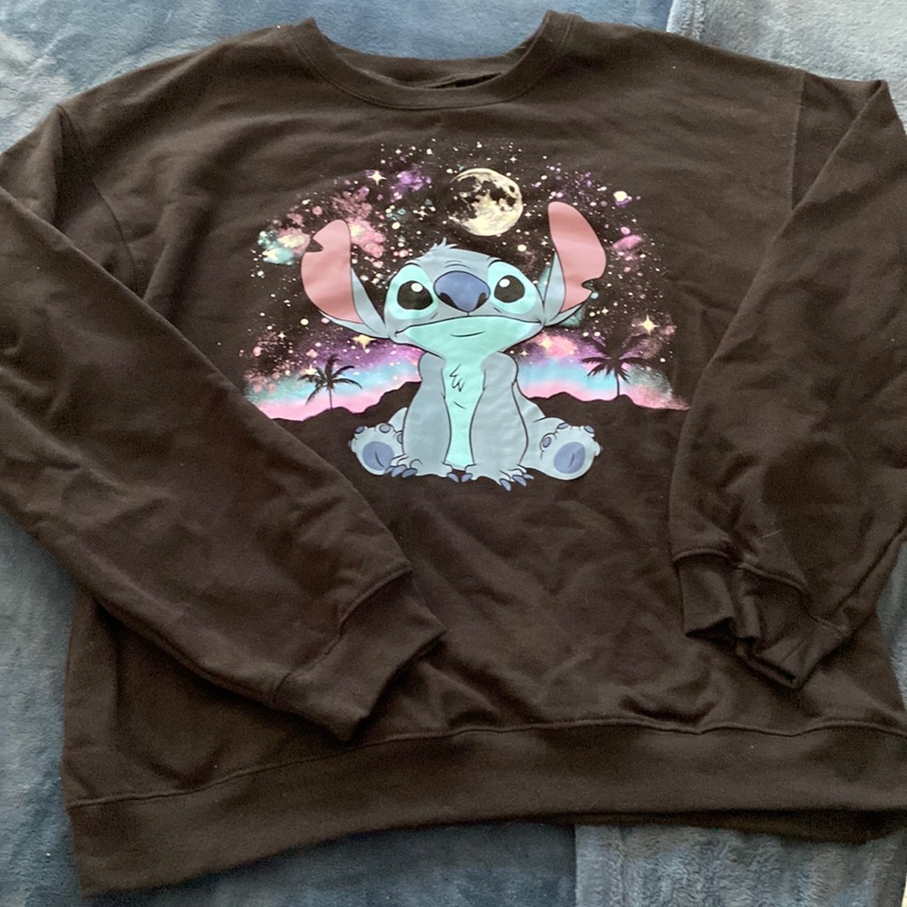 Lilo and Stitch Crew Neck Sweatshirt with Moon- Black